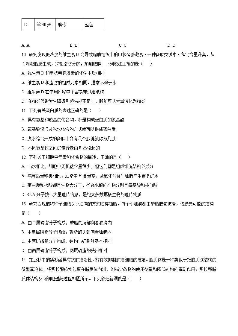 安徽省芜湖市镜湖区安徽师范大学附属中学2024-2025学年高一上学期11月期中生物试题Word版无答案第3页