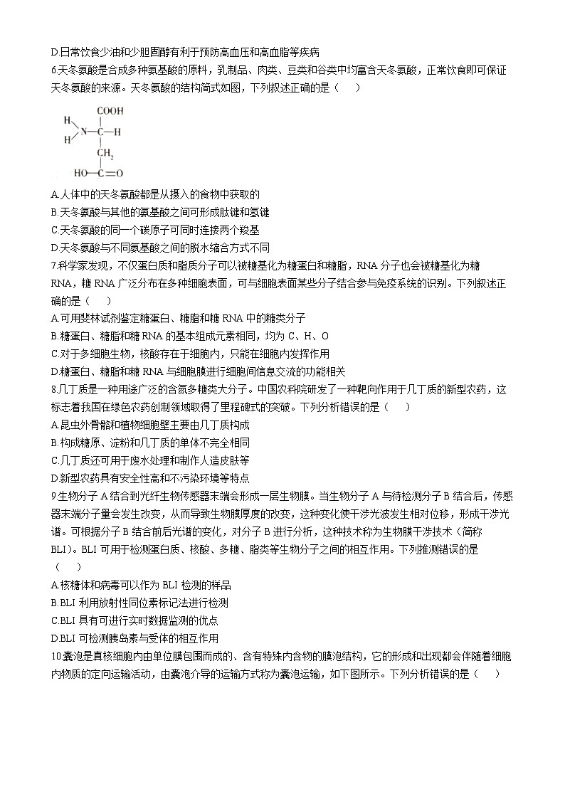 湖南省2024-2025学年高一上学期11月期中生物试题(无答案)第2页