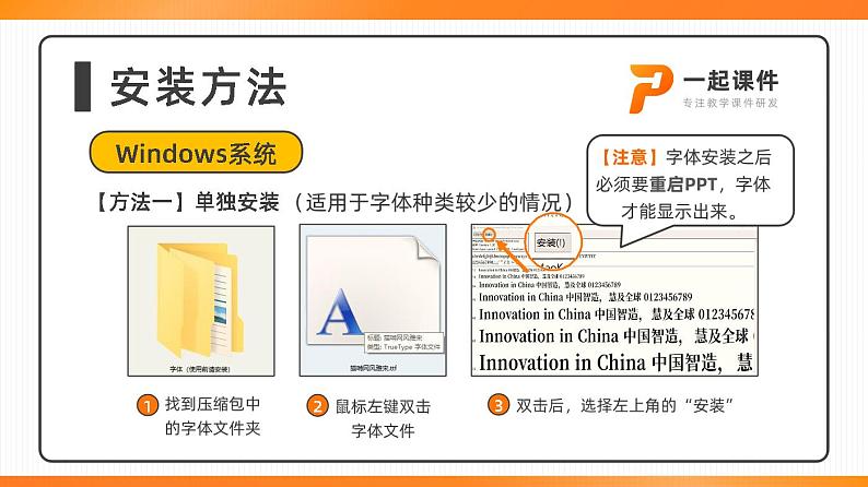 【一起课件】字体安装说明书第1页