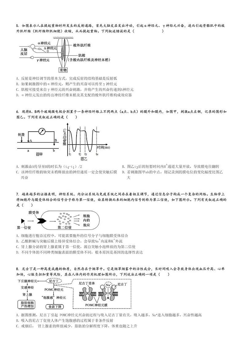 2024～2025学年天津和平区天津市第一中学高二(上)期中生物试卷(11月)[原题+解析]02