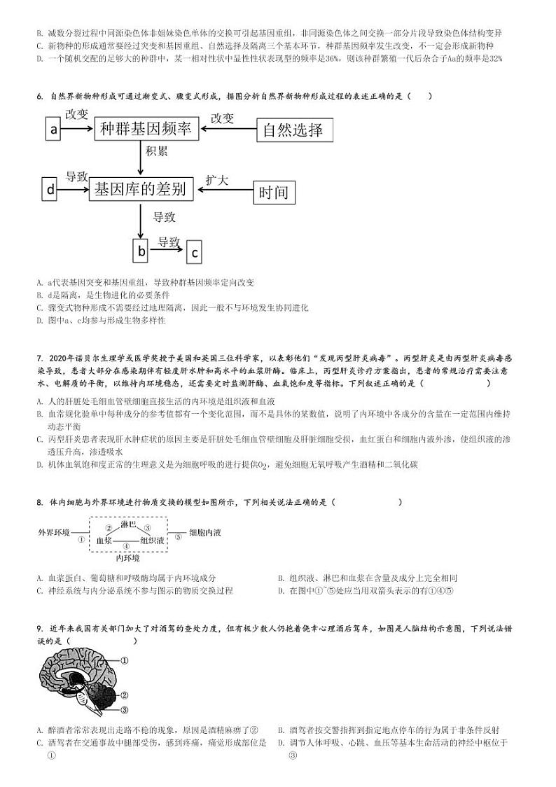 2024～2025学年10月重庆璧山区重庆市璧山来凤中学校高二(上)月考生物试卷[原题+解析]02