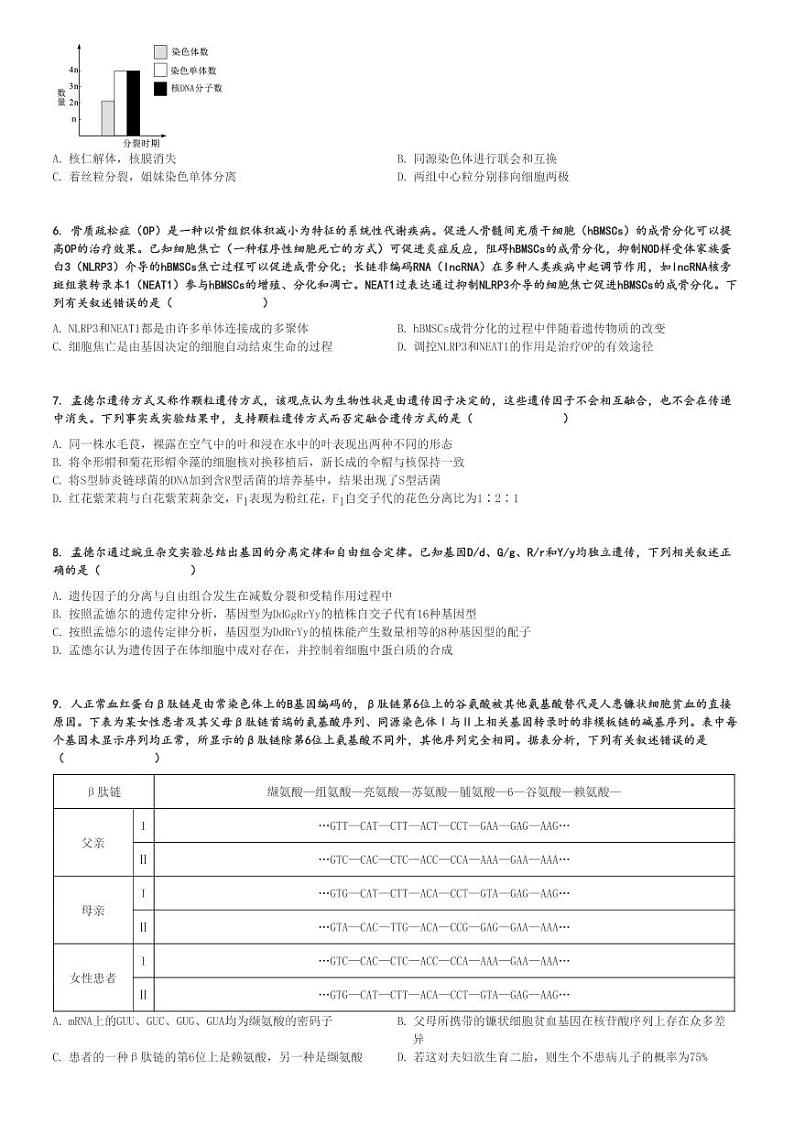2024～2025学年甘肃高三(上)期中生物试卷(11月)[原题+解析]第2页