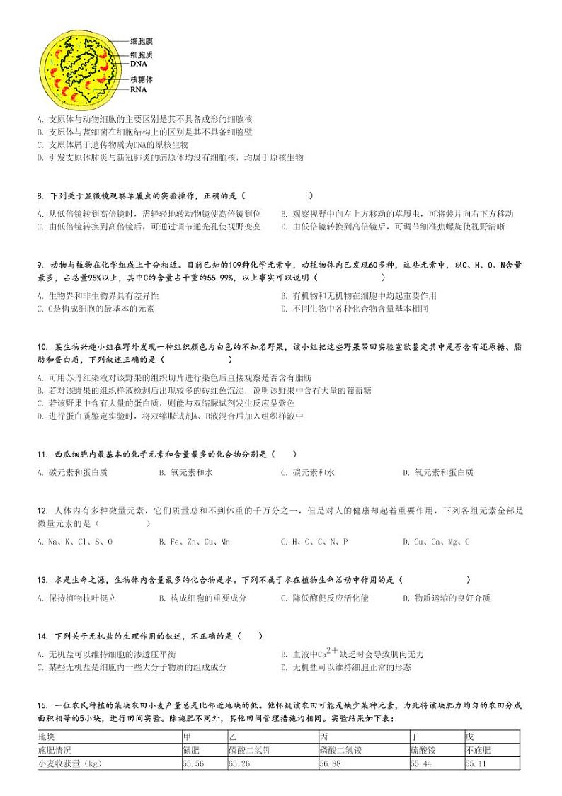 2024～2025学年9月云南保山昌宁县云南省昌宁县第二中学高一(上)月考生物试卷[原题+解析]第2页