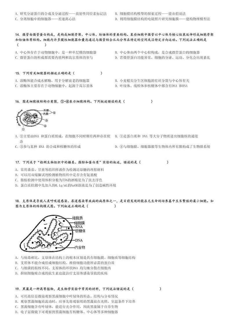 2024～2025学年山东淄博高青县高一(上)期中生物试卷(多校)[原题+解析]第3页