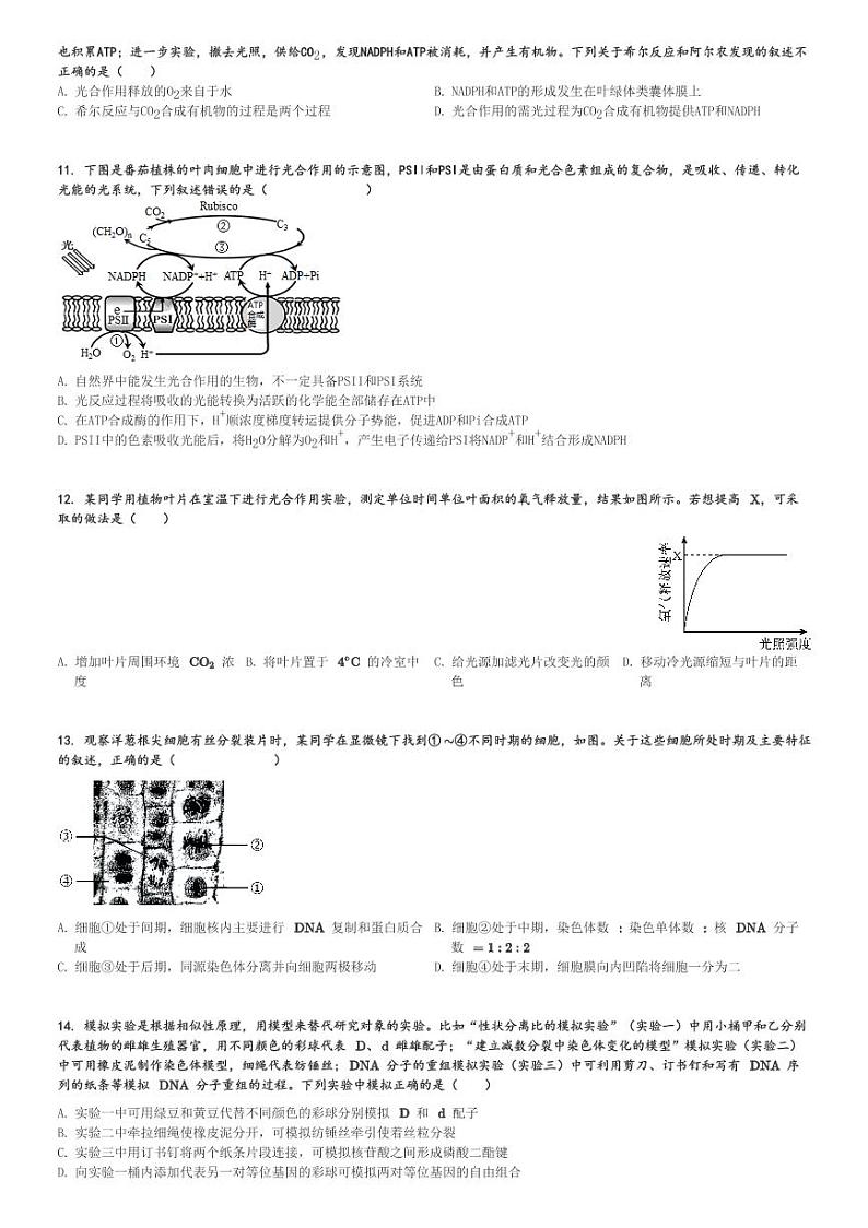 2024～2025学年陕西西安未央区西安中学高三(上)月考生物试卷(第二次质量检测)[原题+解析]第3页