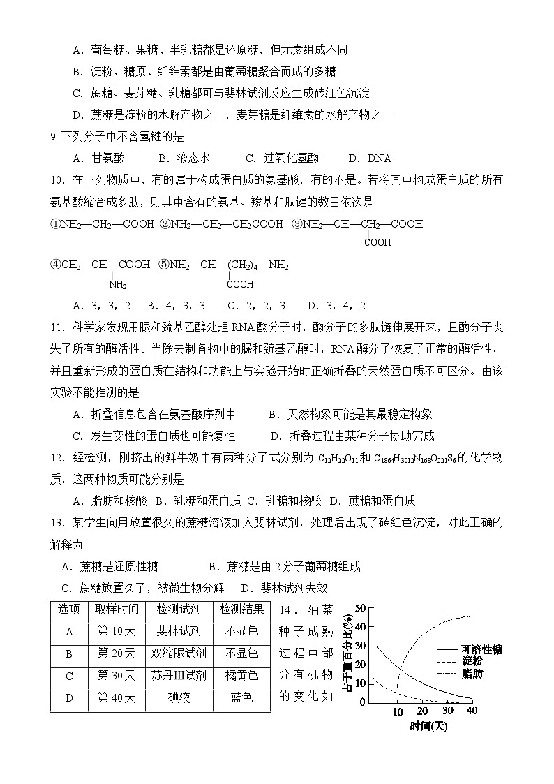 北京市第四中学2024-2025学年高一上学期期中考试生物试题第2页