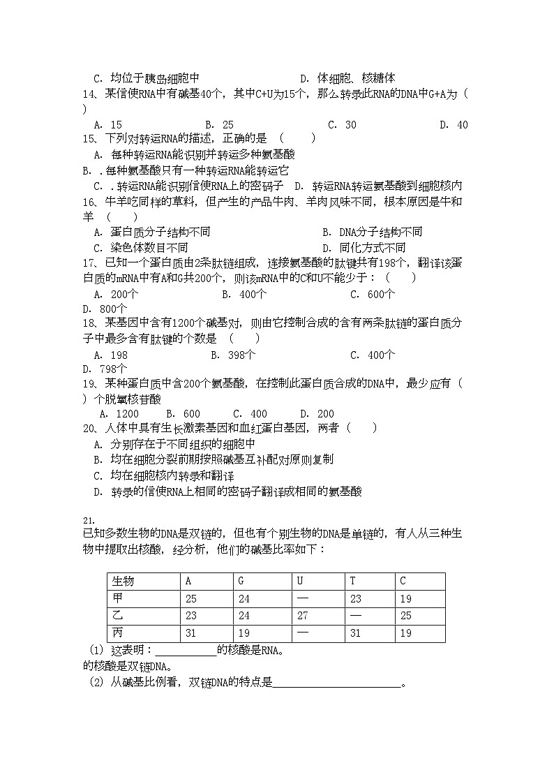 2022年高中生物41基因指导蛋白质的合成测试新人教版必修2第2页