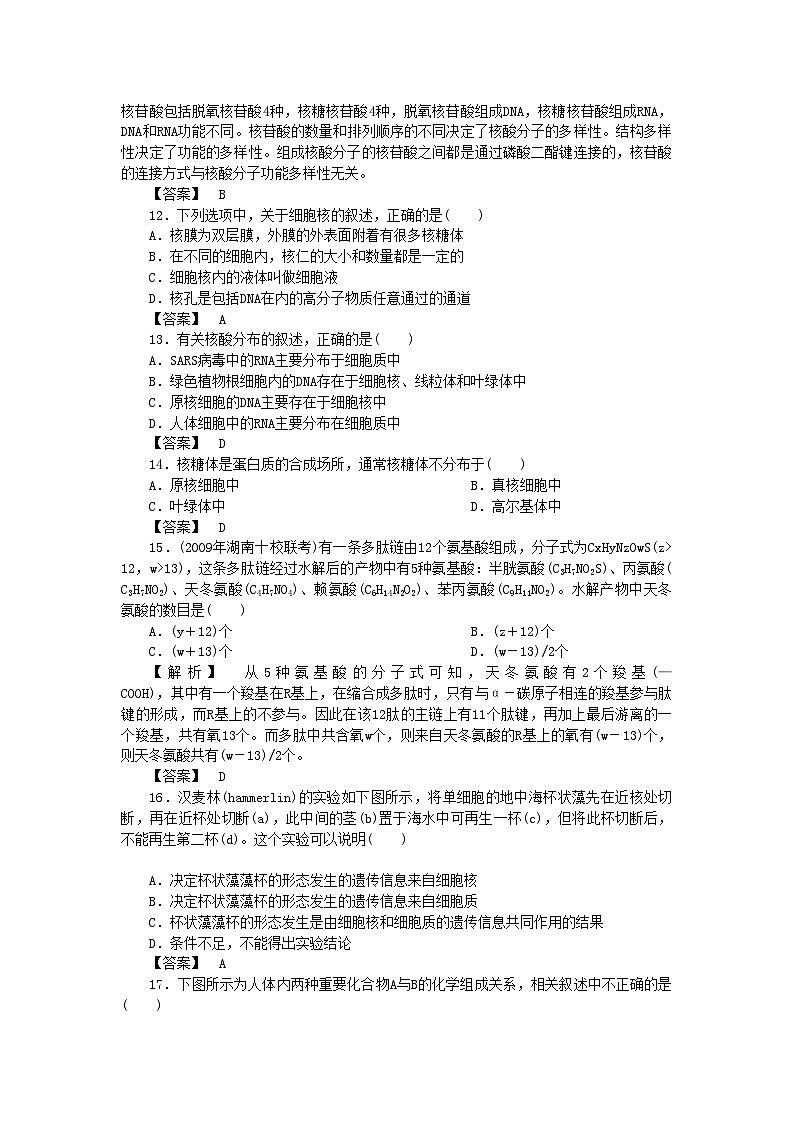 2022年金版高中生物第二单元细胞的自我保护测试卷中图版必修1第3页