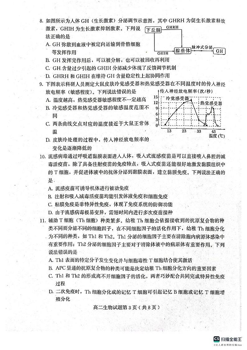 山东省潍坊市四市2024-2025学年高二上学期11月期中生物试题第3页