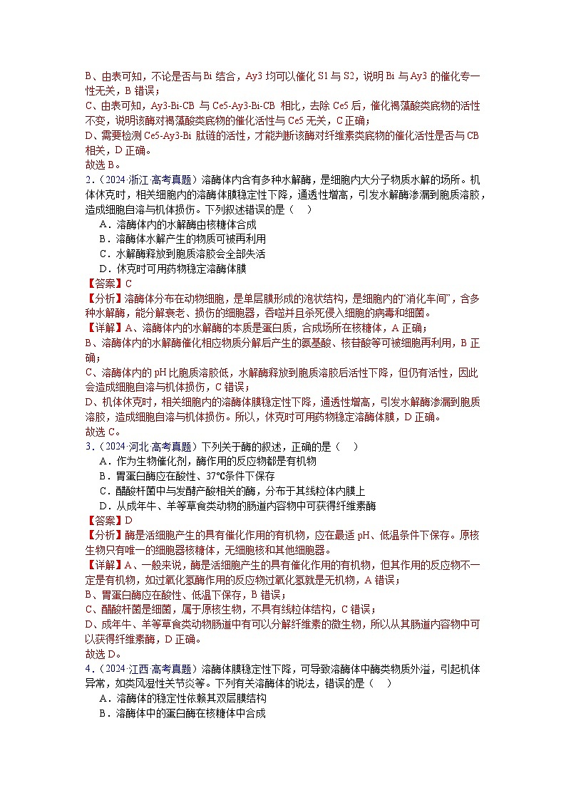 【高考生物】  高考真题分类汇编合集（2020-2024五年）专题04  酶和ATP02