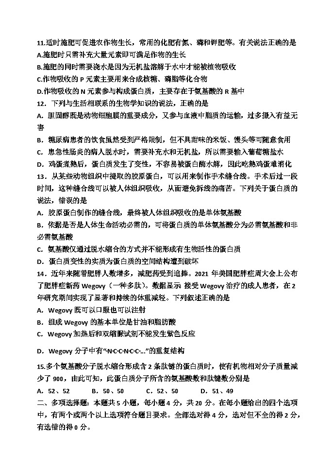 河南省郑州市荥阳高中2024-2025学年高一上学期9月月考生物试题第3页