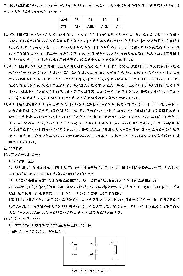 湖南师范大学附属中学2024-2025学年高三上学期月考卷（三）生物答案（附中高三3次）第2页