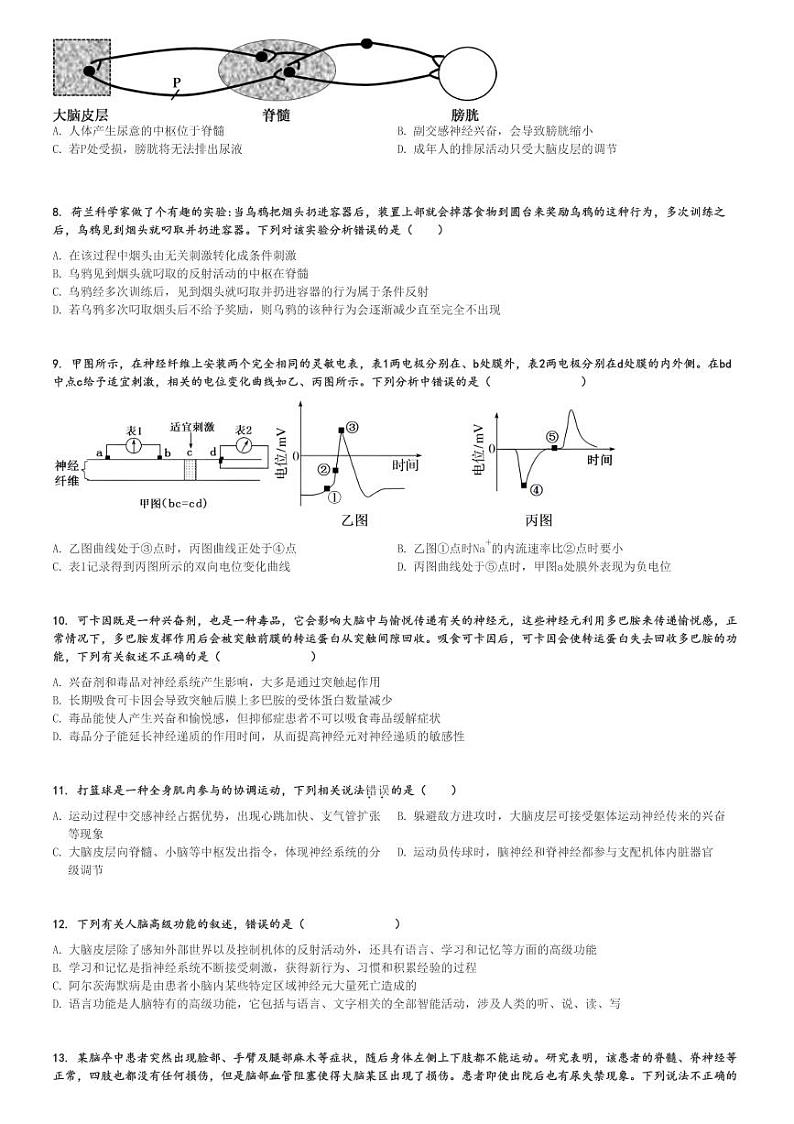 2024～2025学年四川成都武侯区成都市第七中学高二(上)期中生物试卷(11月)[原题+解析]第2页