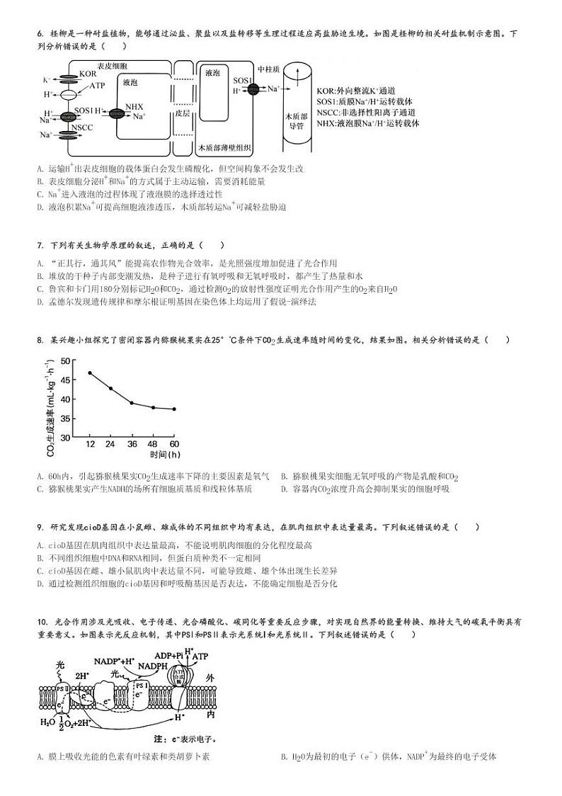 2024～2025学年重庆高三(上)期中生物试卷(11月)[原题+解析]第2页