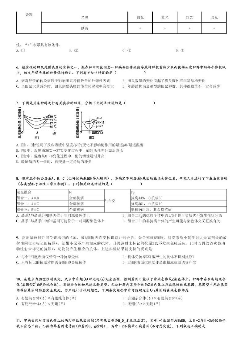 2024～2025学年四川高三(上)月考生物试卷(名校联盟 第二次联考)[原题+解析]第2页