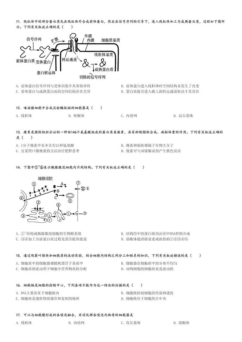 2024～2025学年江苏泰州泰兴市高一(上)期中生物试卷[原题+解析]02