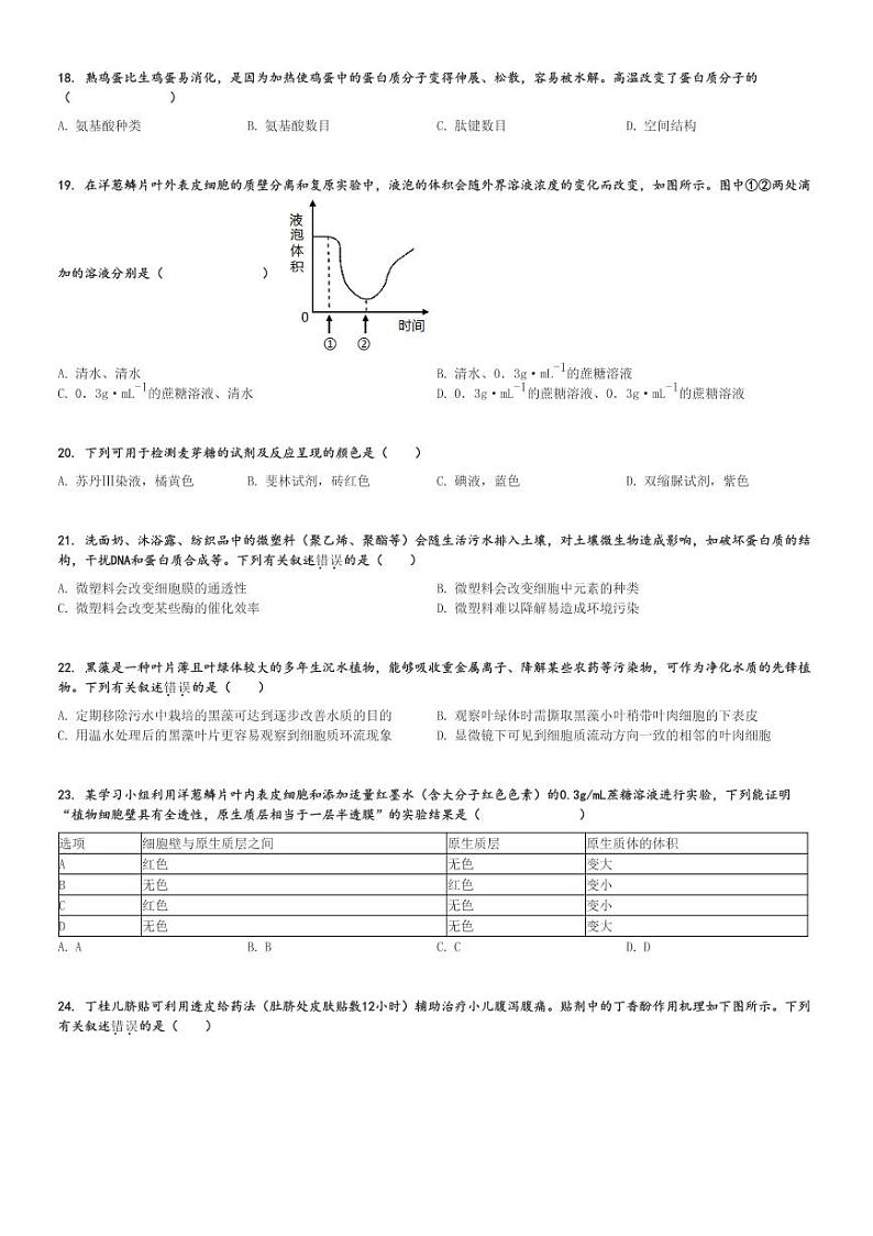 2024～2025学年江苏泰州泰兴市高一(上)期中生物试卷[原题+解析]03
