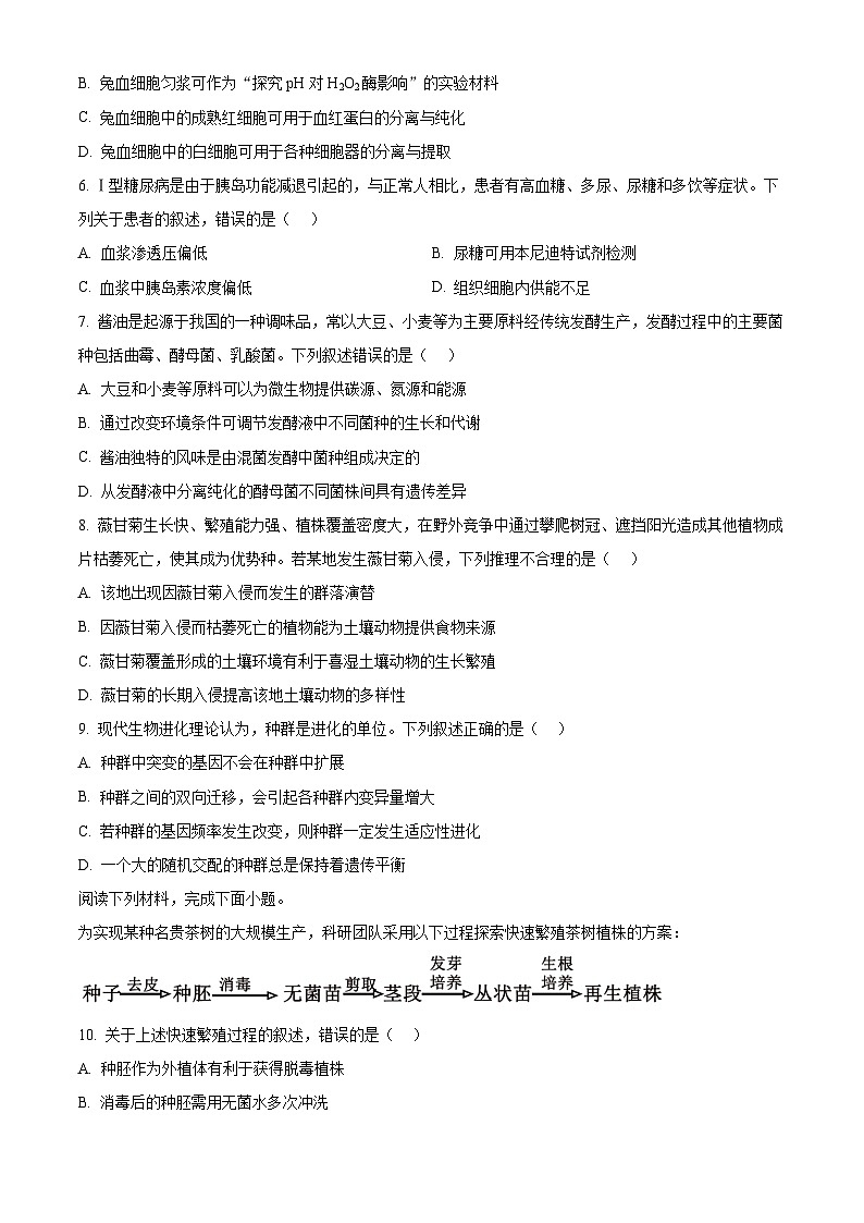 2025届浙江省温州市高三一模生物试卷 Word版无答案第2页