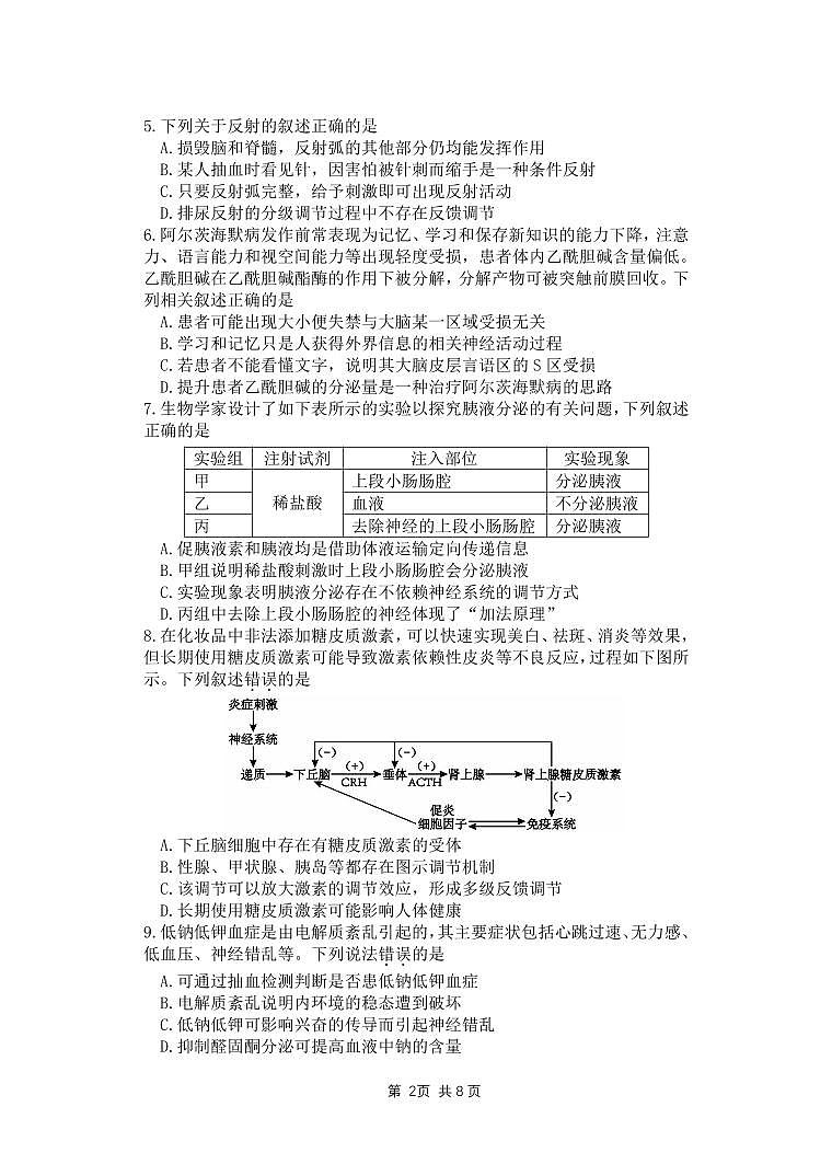 江苏省连云港市东海县2024-2025学年高二上学期期中考试生物试题02
