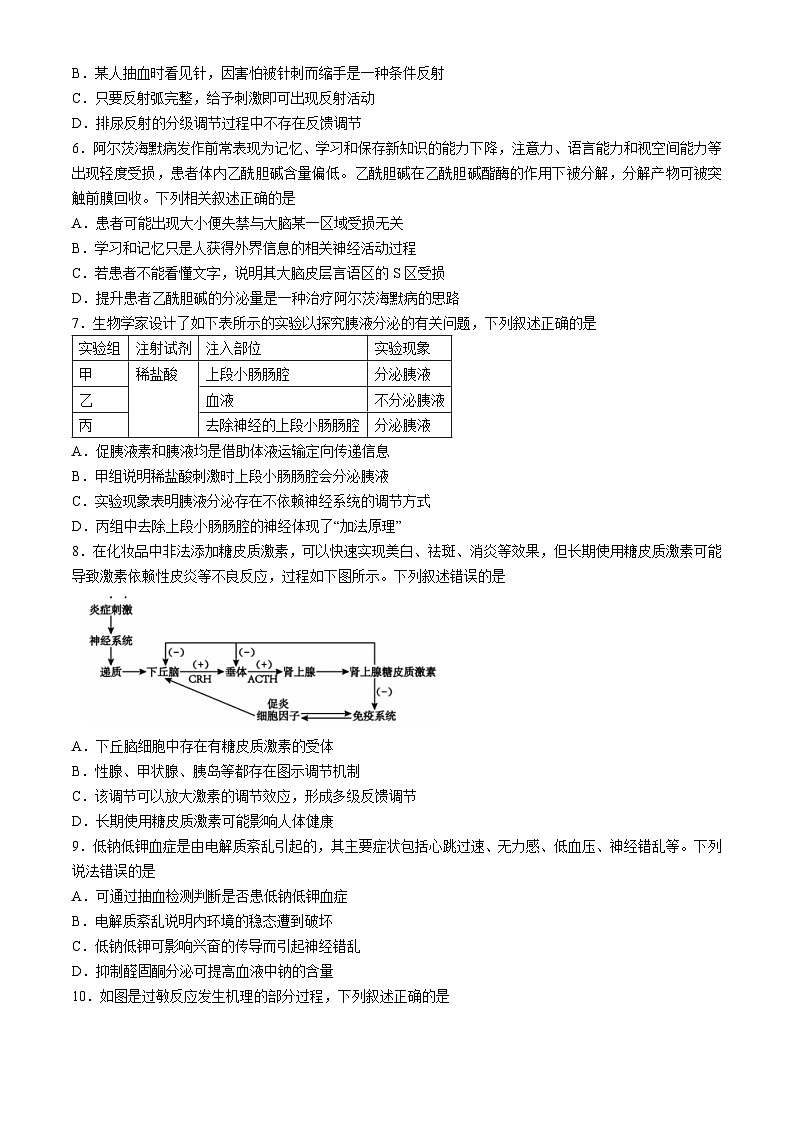 江苏省连云港市东海县2024-2025学年高二上学期期中考试生物试题02