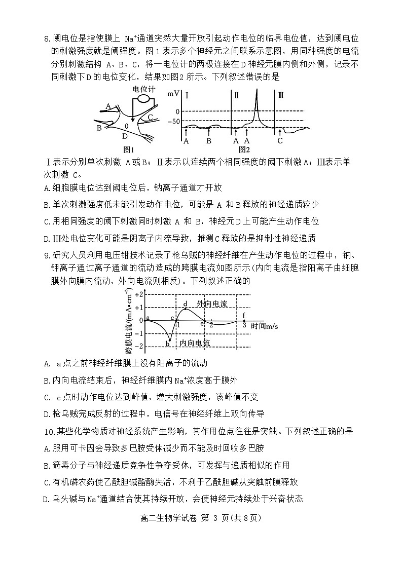 湖北省黄冈市普通高中2024-2025学年高二上学期期中联考生物试题第3页