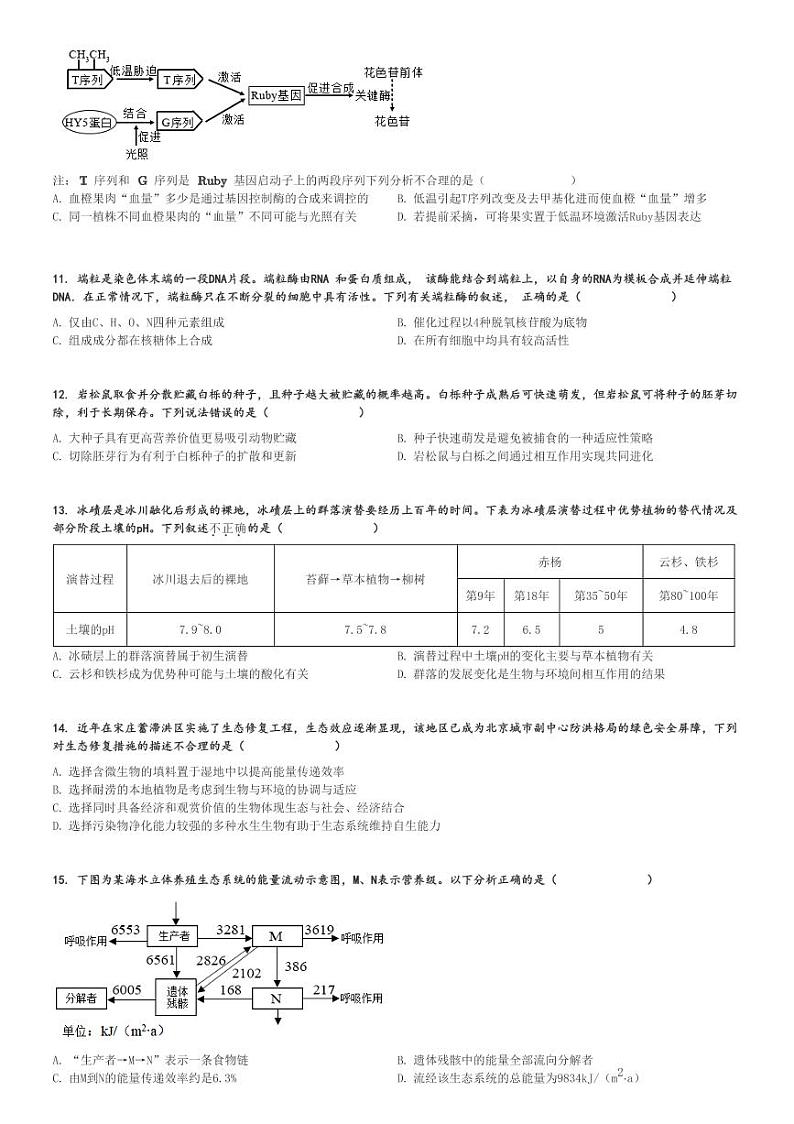 2024～2025学年北京西城区北京市第八中学高三(上)期中生物试卷[原题+解析]03