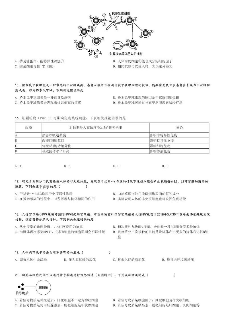 2024～2025学年天津红桥区高二(上)期中生物试卷[原题+解析]03