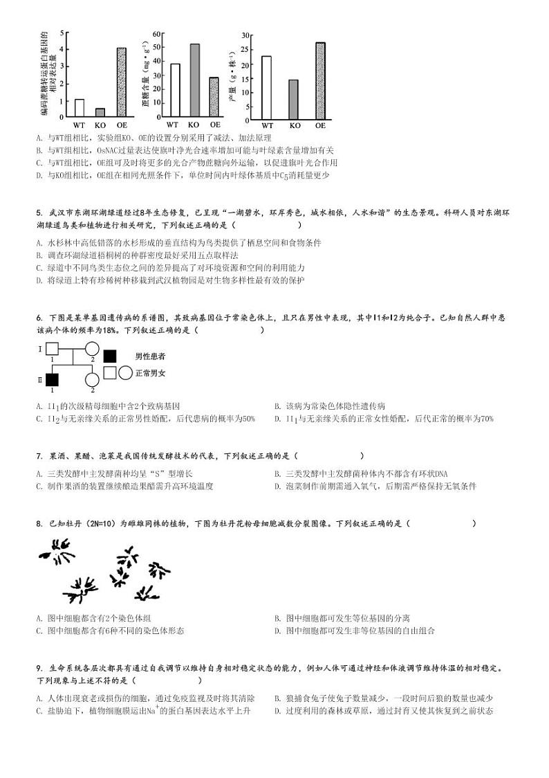 2024～2025学年湖北武汉东西湖区湖北省武汉华中师范大学第一附属中学高三(上)期中生物试卷(检测)[原题+解析]第2页