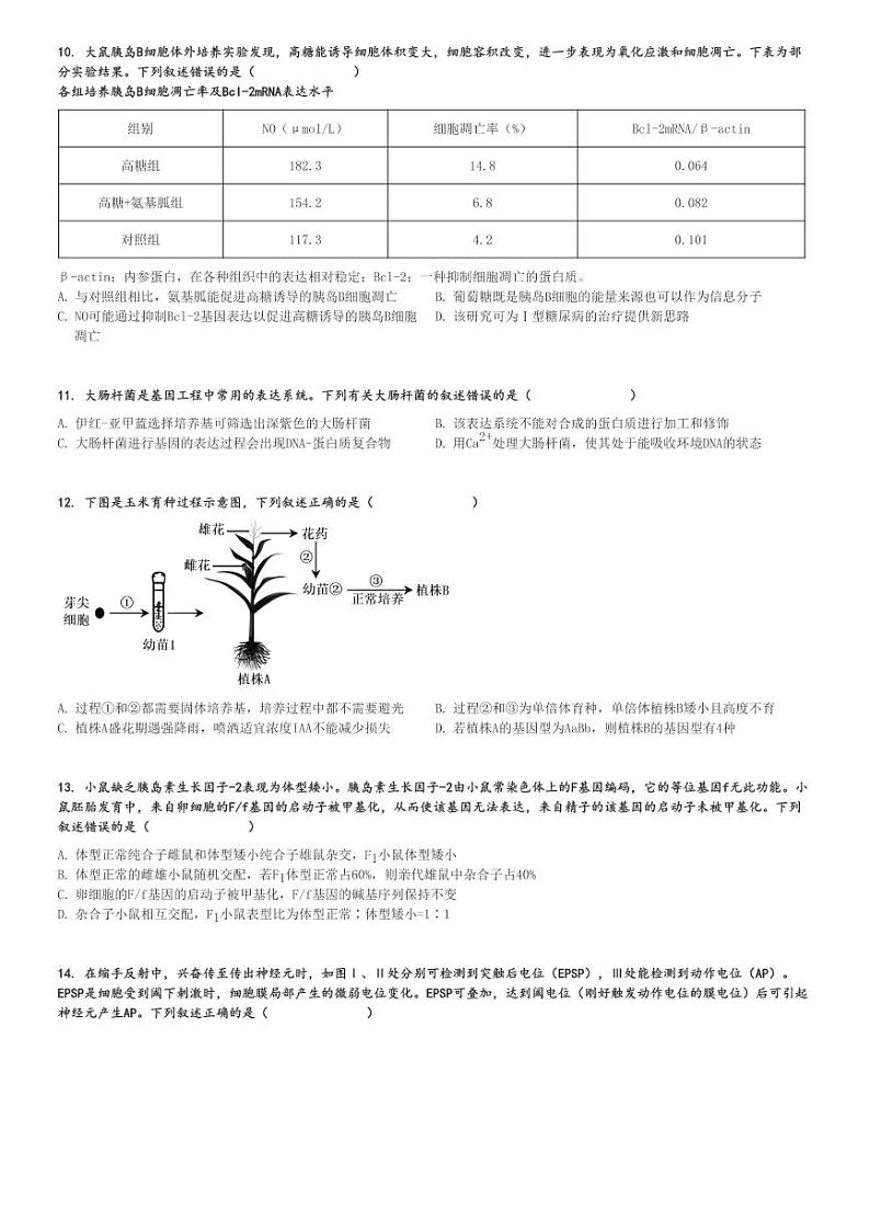 2024～2025学年湖北武汉东西湖区湖北省武汉华中师范大学第一附属中学高三(上)期中生物试卷(检测)[原题+解析]第3页