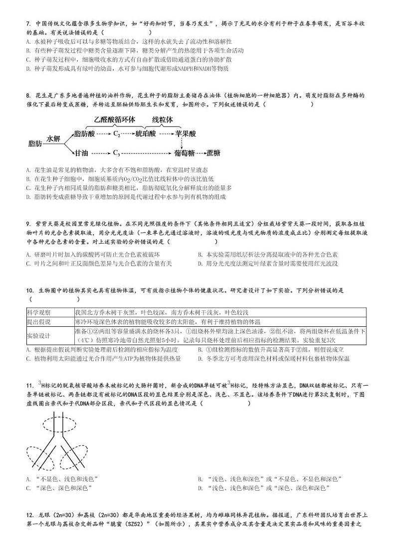 2024～2025学年11月广东佛山顺德区高三(上)月考生物试卷(教学质量检测)[原题+解析]02