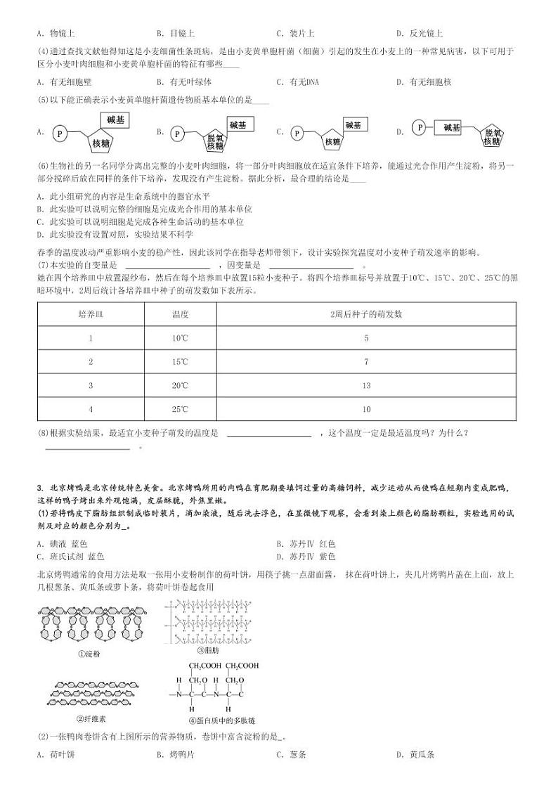 2024～2025学年上海黄浦区上海市格致中学高一(上)期中生物试卷[原题+解析]第2页