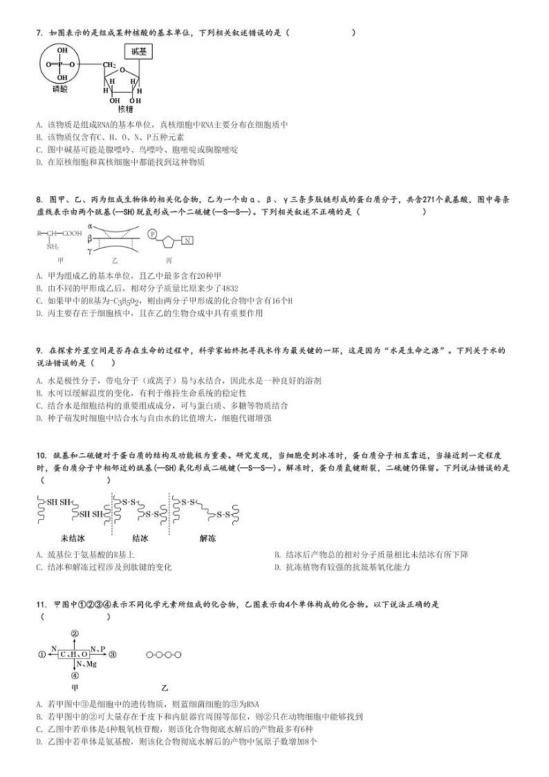 2024～2025学年陕西西安蓝田县蓝田县城关中学高一(上)期中生物试卷(大学区 11月)[原题+解析]第2页