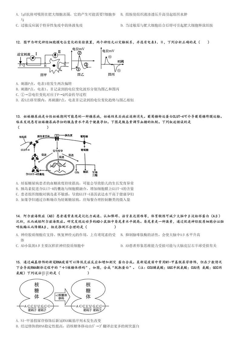 2024～2025学年福建高二(上)期中生物试卷(部分学校教学联盟 质量检测)[原题+解析]第3页