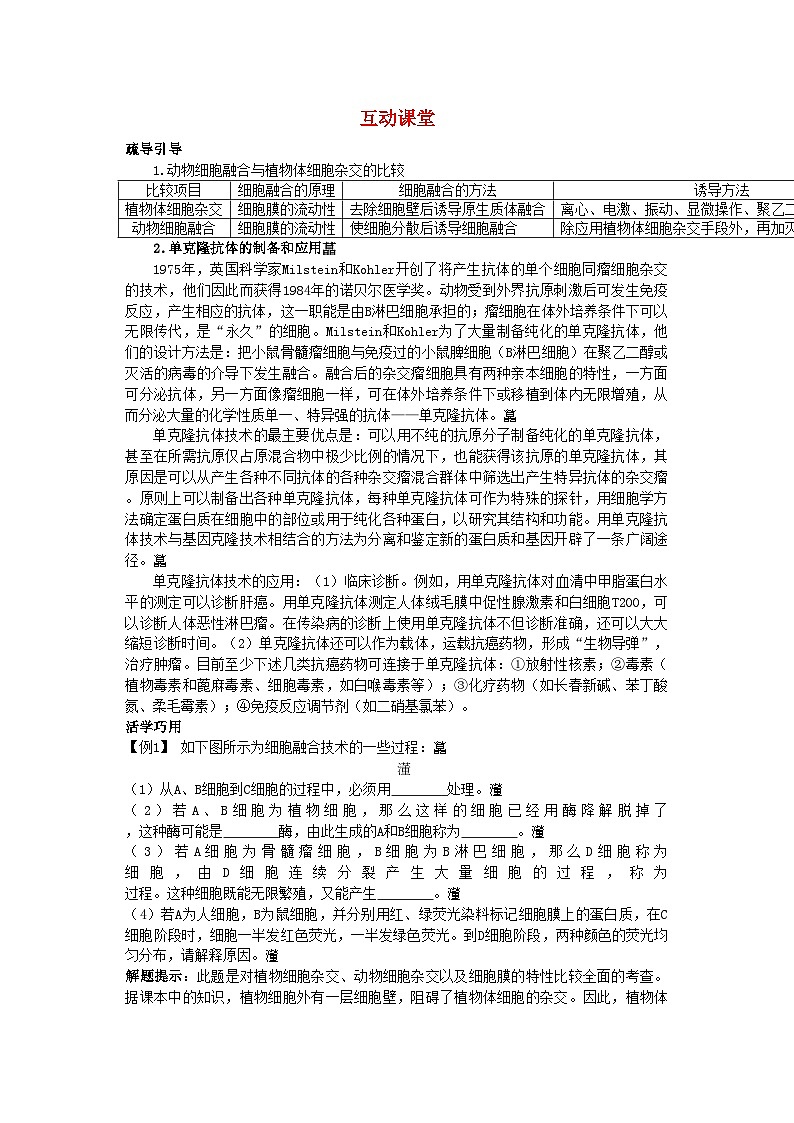 2022年高中生物难点剖析2.2.2动物细胞融合与单克隆抗体学案新人教版选修3第1页