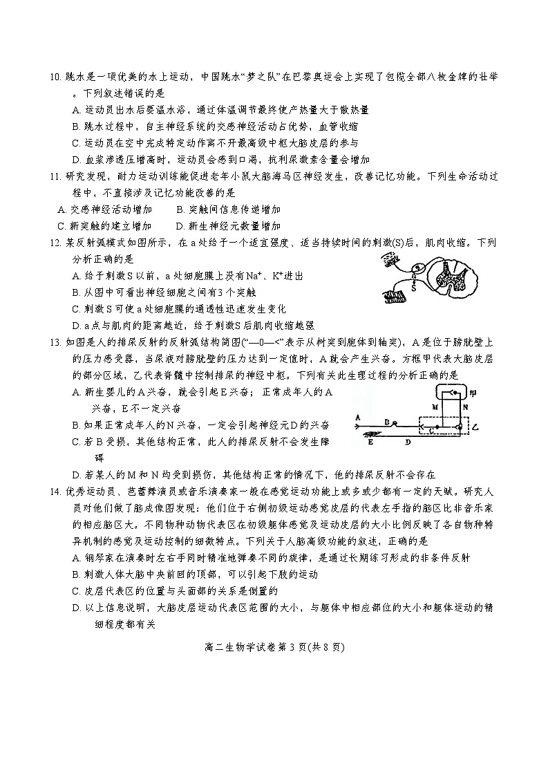 天津市河西区2024-2025学年高二上学期期中考试生物试卷（Word版附答案）第3页