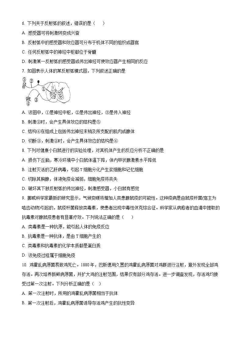 甘肃省兰州第一中学2024-2025学年高二上学期11月期中考试生物试卷（Word版附解析）02