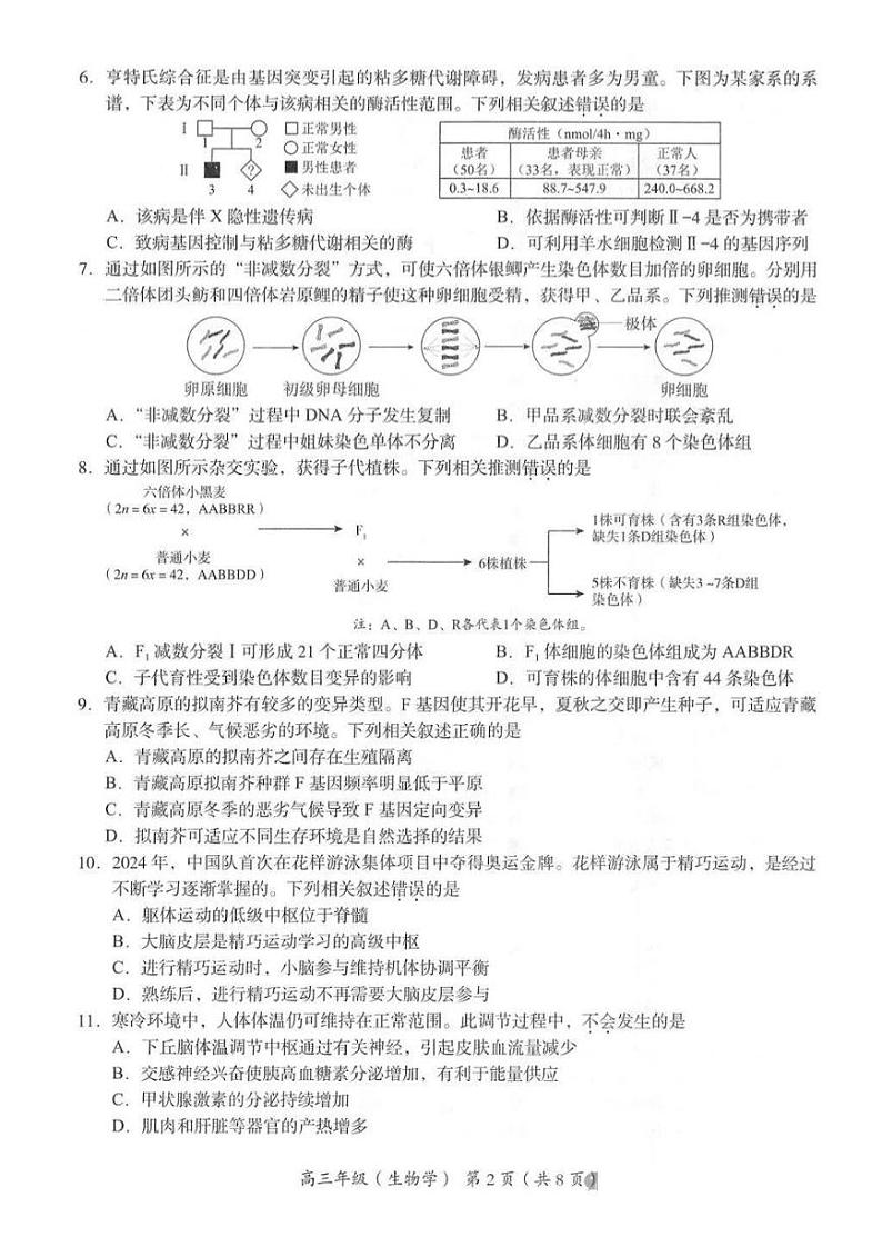 2025届北京市海淀区高三上学期11月期中练习-生物试卷+答案第2页