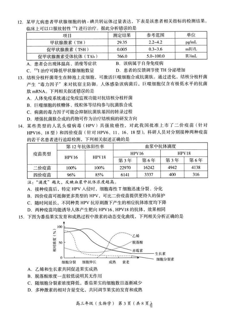 2025届北京市海淀区高三上学期11月期中练习-生物试卷+答案第3页