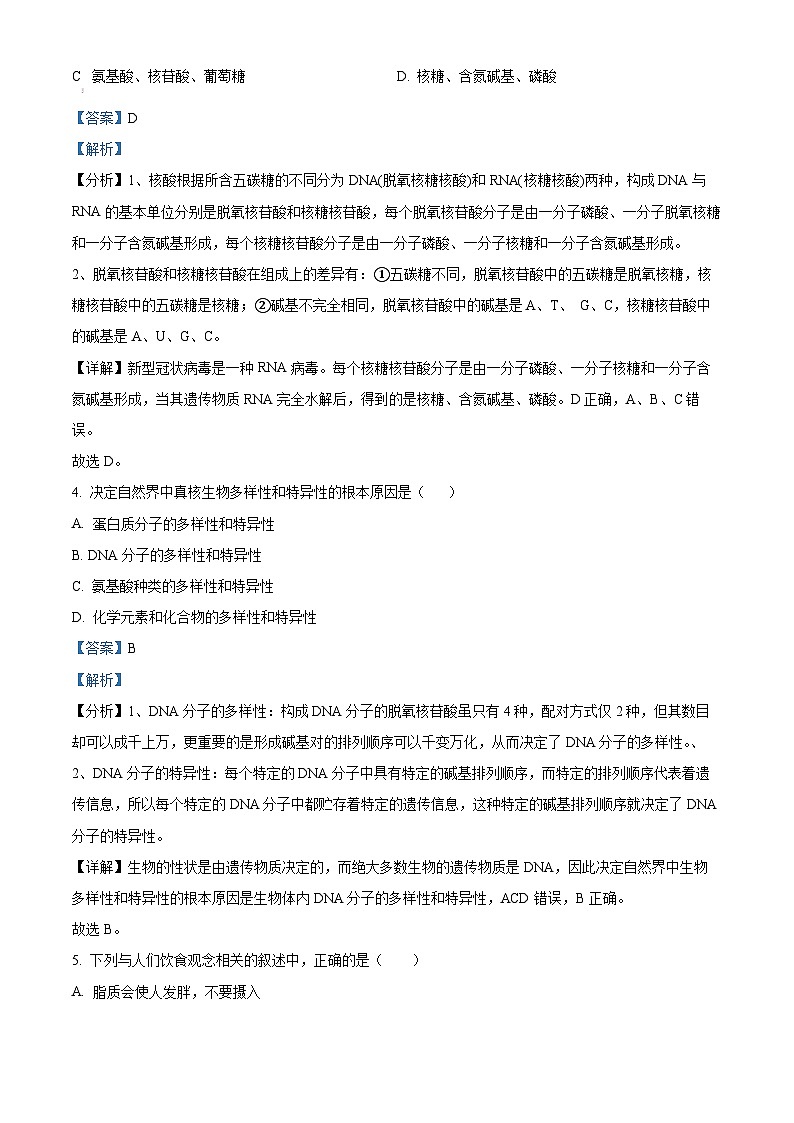 北京市丰台区2024-2025学年高一上学期期中考试生物试题含解析第2页
