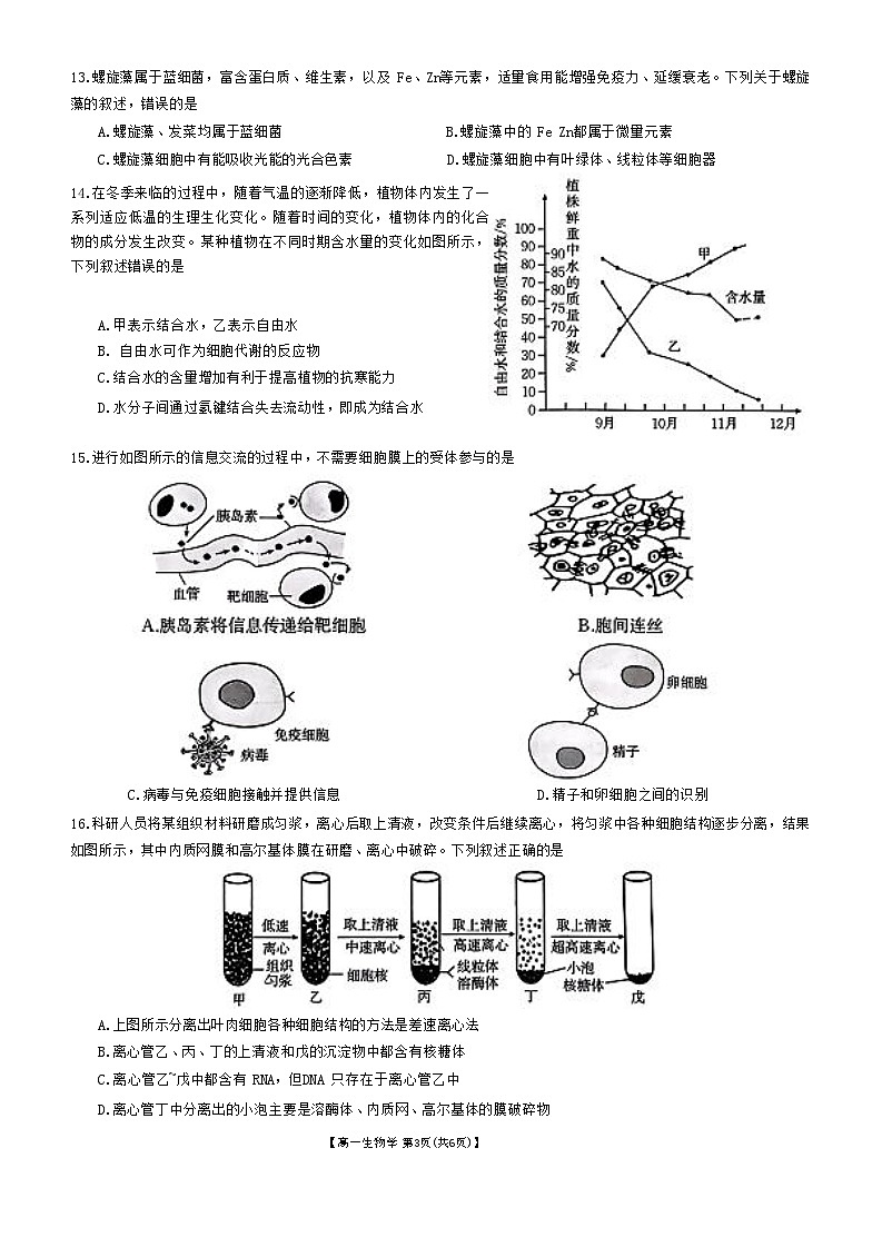 高一三晋联盟生物学试题第3页