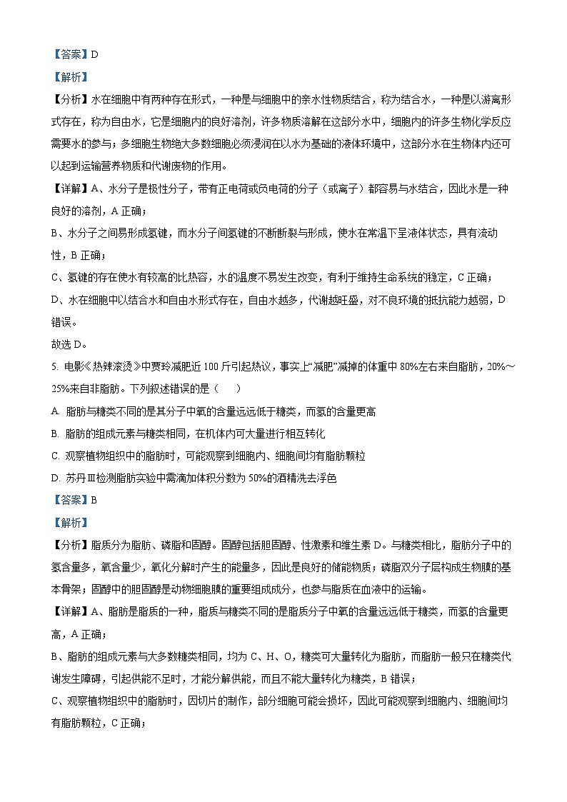 湖南省长沙市湖南师范大学附属中学2024-2025学年高一上学期期中考试生物试卷含解析第3页