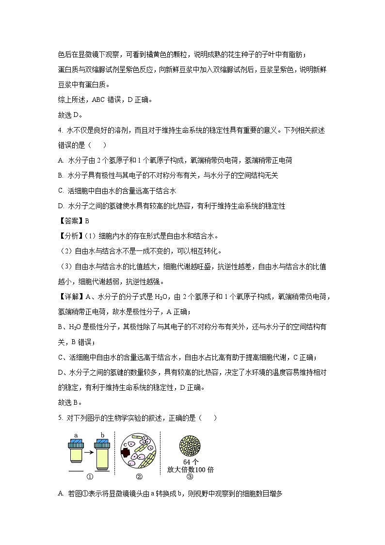 河北省张家口市2024-2025学年高一上学期11月期中考试生物试卷（解析版）第3页