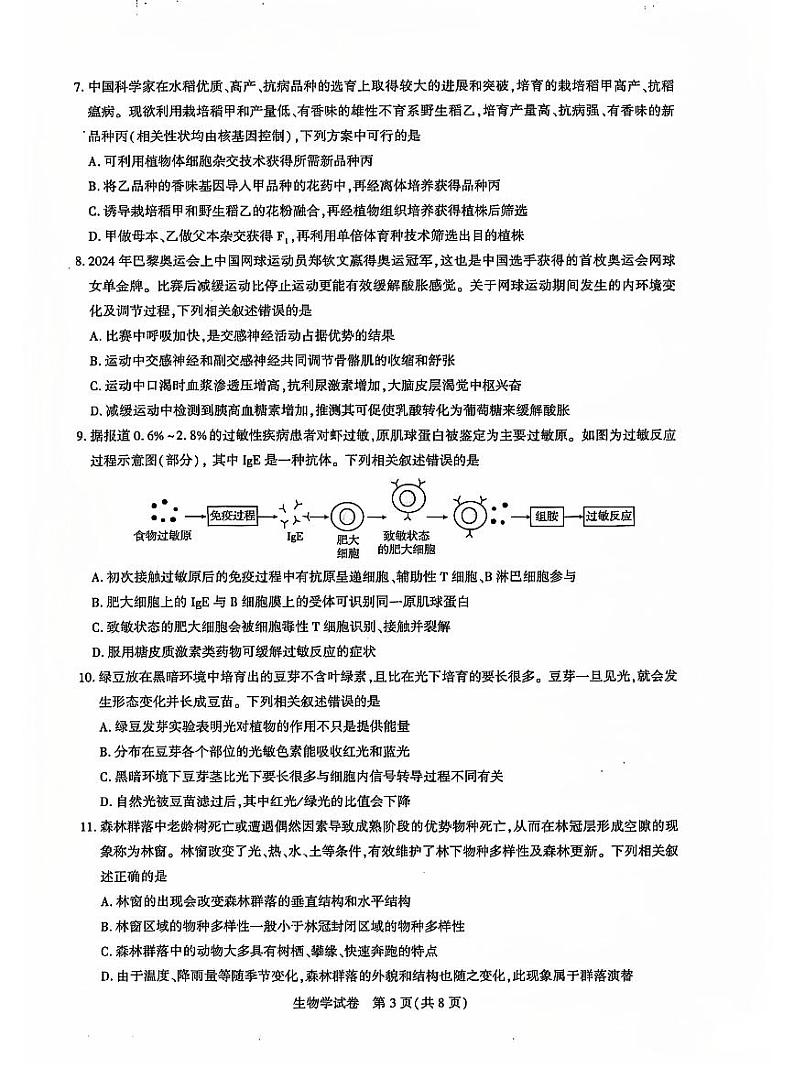2025届湖北省名校圆创联盟高三上学期11月第二次月考-生物+答案第3页