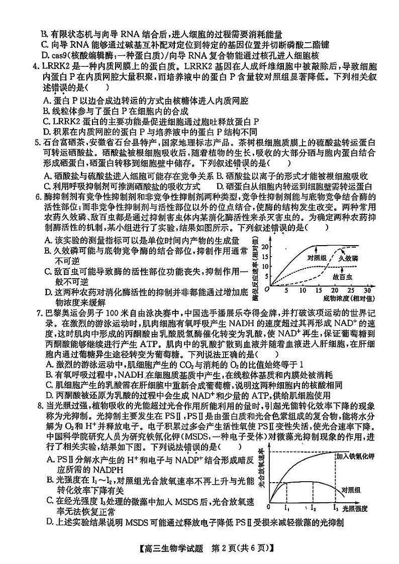 安徽省2025届高三上学期高考第一次五校联考生物试题+答案第2页