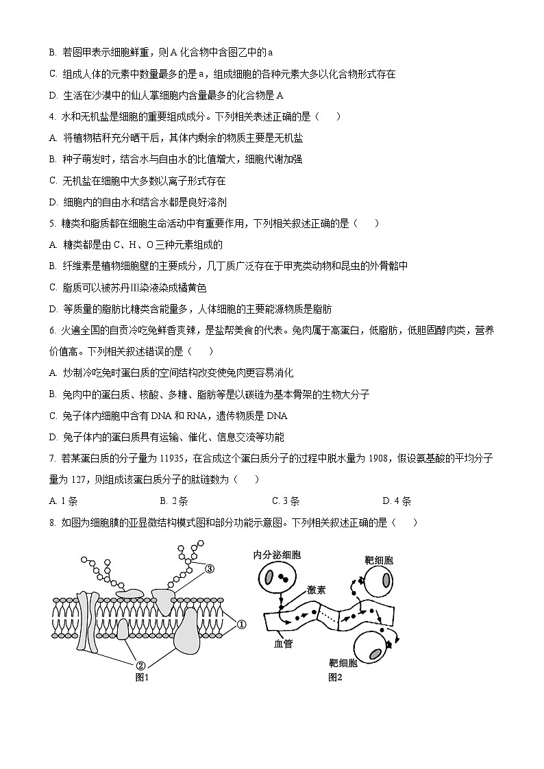 精品解析：云南省保山市隆阳区保山市智源高级中学2024-2025学年高一上学期11月期中生物试题（原卷版）第2页