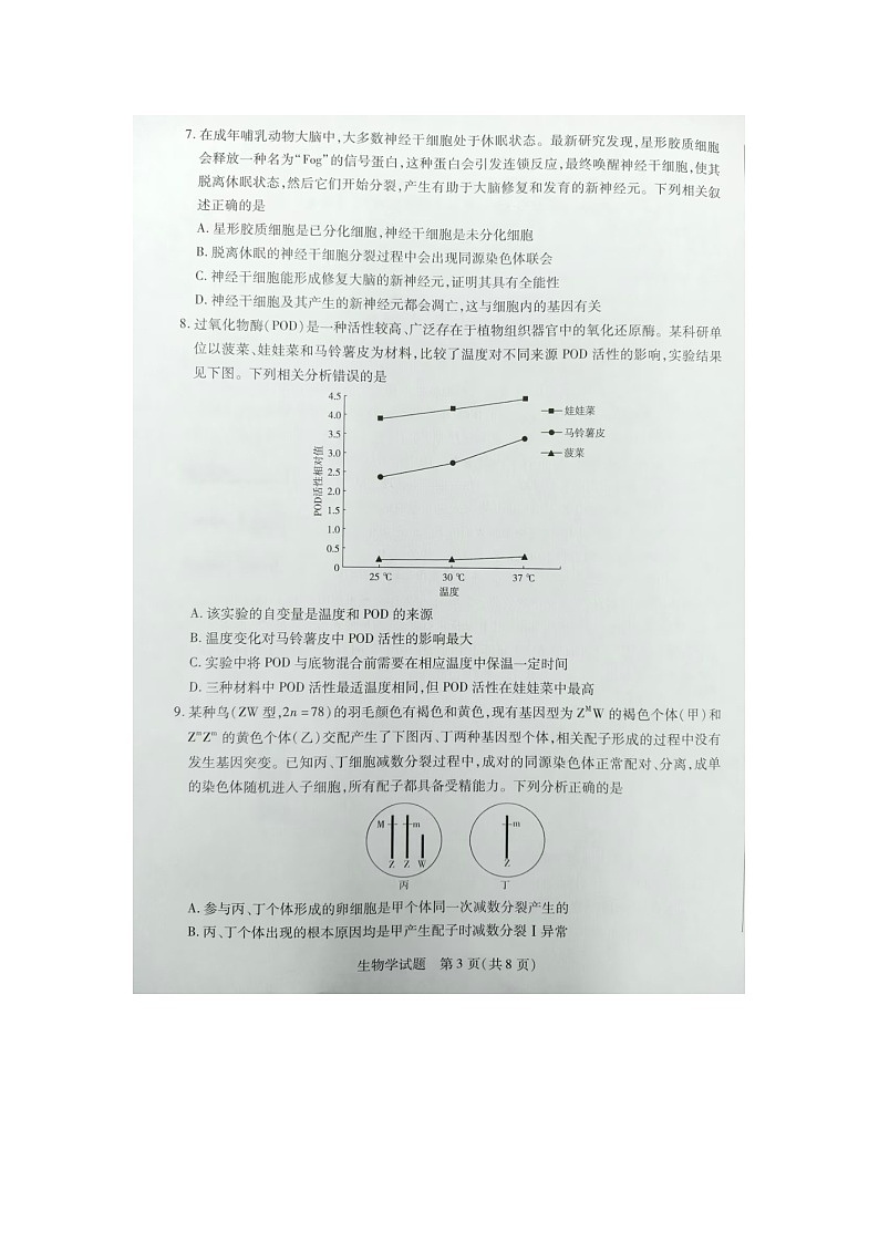 安徽卓越县中联盟2024—2025学年上学期高三期中联考生物试卷第3页