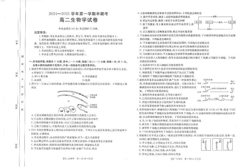高二生物学试卷1-6第1页
