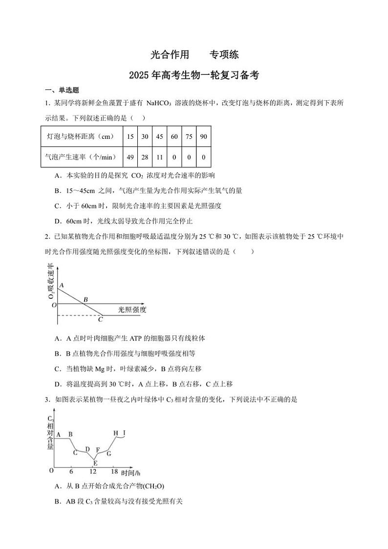 2025年高考生物一轮复习 光合作用 专项练第1页