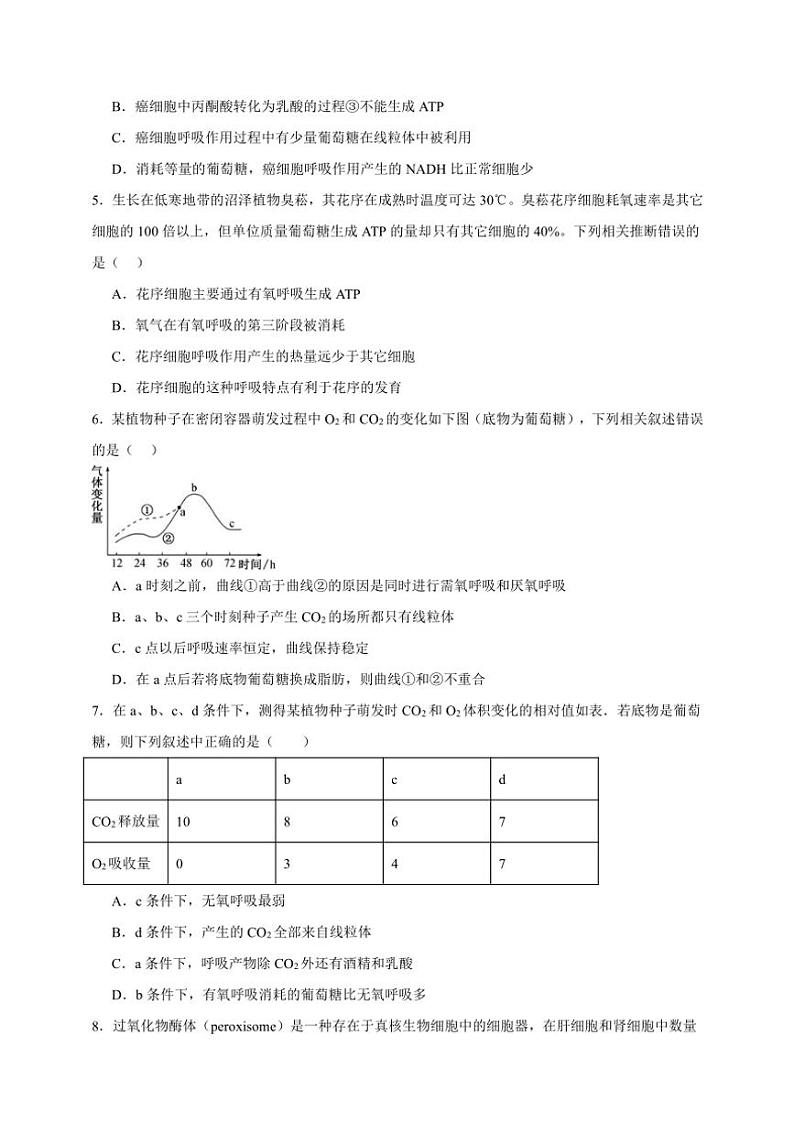 2025年高考生物一轮复习 细胞呼吸 专项练第2页