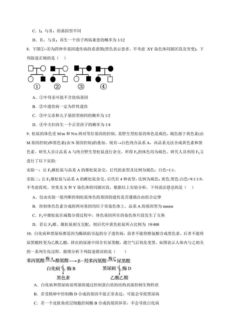 2025年高考生物一轮复习 伴性遗传和人类遗传病 基础练第3页